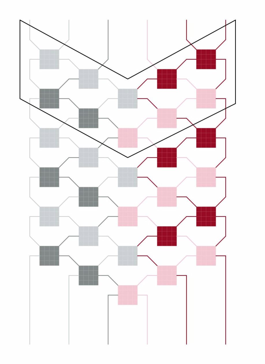 Interlocking V-shape pattern several colors