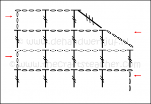 1 Hokje schuin minderen (gespiegeld)